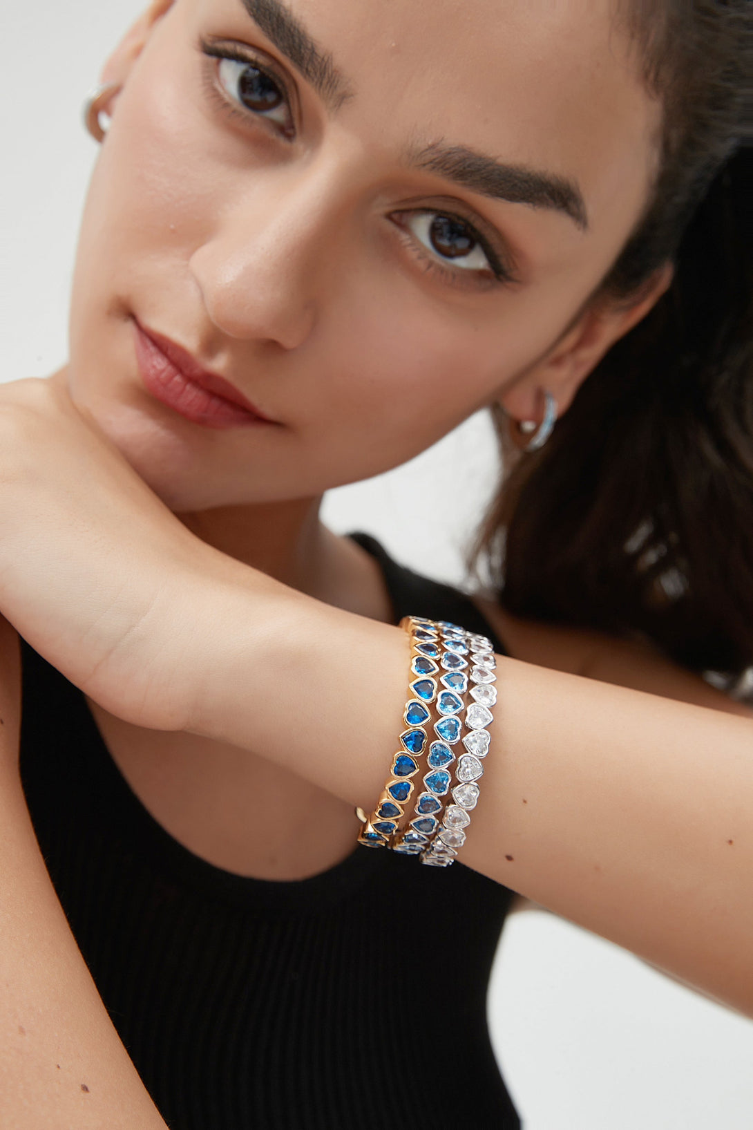 Silver Heart Shaped Zirconia Bangle Bracelet Set - Classicharms