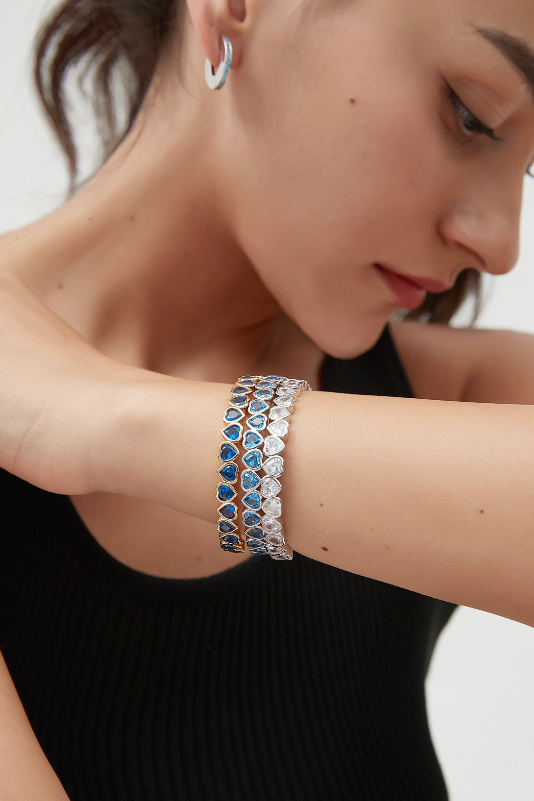 Silver Heart Shaped Zirconia Bangle Bracelet Set - Classicharms