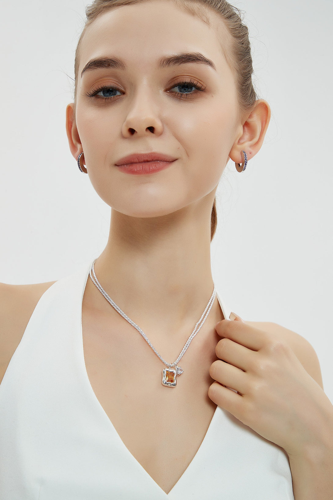 Silver Interchangeable Rainbow Gem Necklace - Classicharms