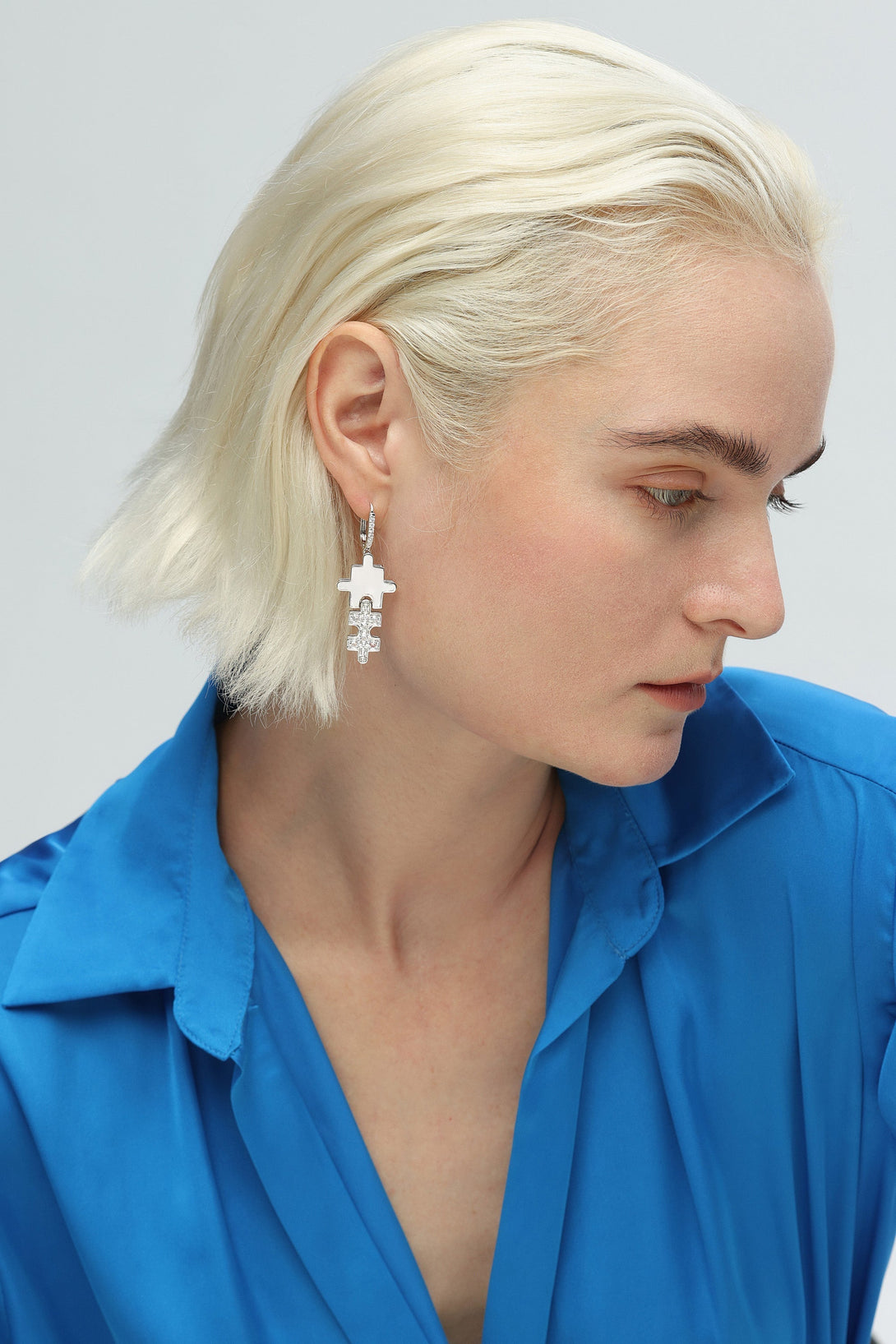 Silver Jigsaw Puzzle Drop Earrings - Classicharms