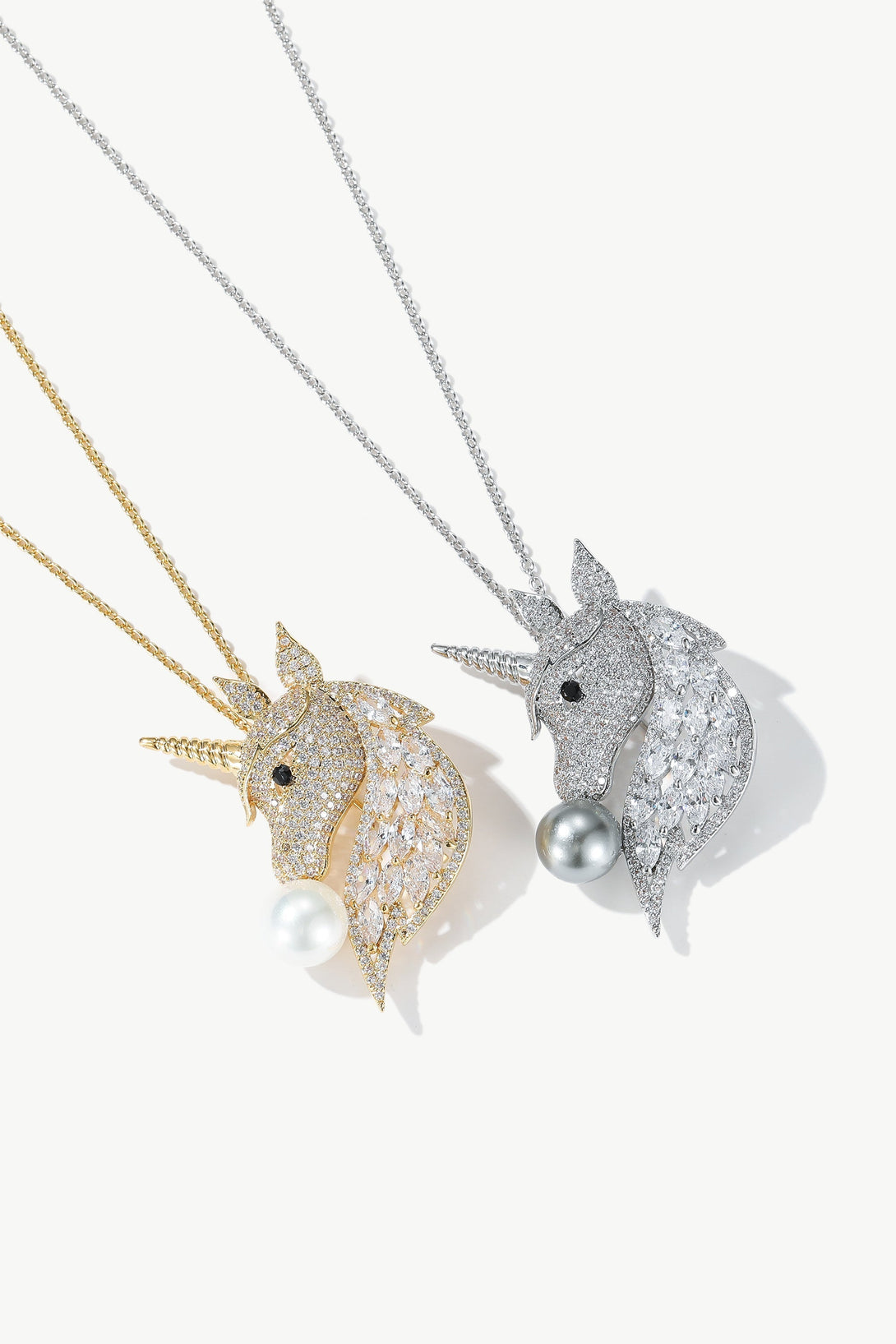 Silver Pavé Unicorn Brooch and Necklace Set - Classicharms