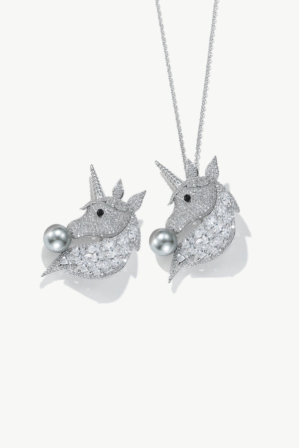 Silver Pavé Unicorn Brooch and Necklace Set - Classicharms