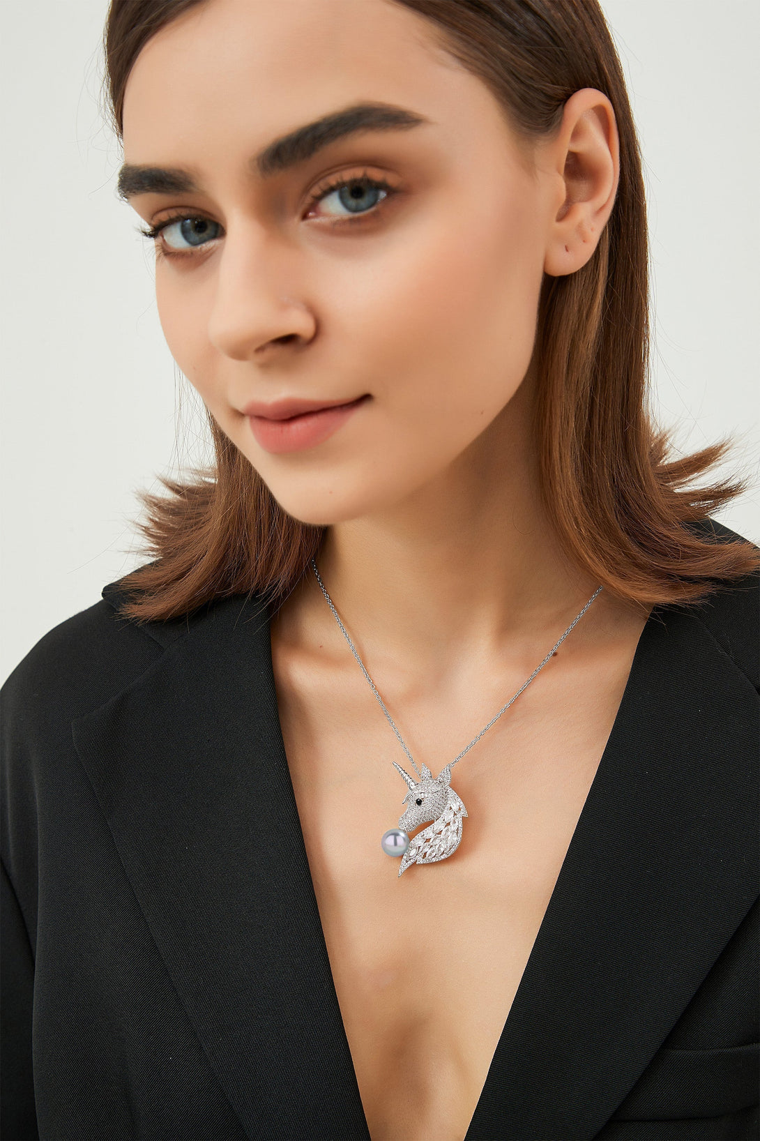 Silver Pavé Unicorn Brooch and Necklace Set - Classicharms