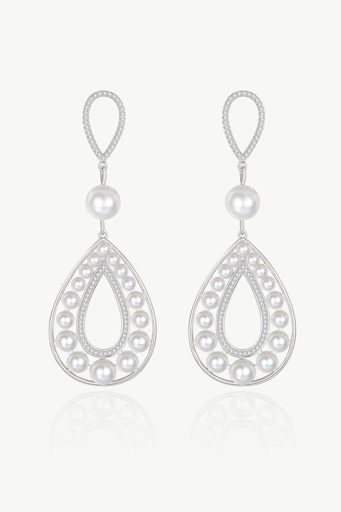 Silver Pearl Hollow Teardrop Dangle Earrings - Classicharms