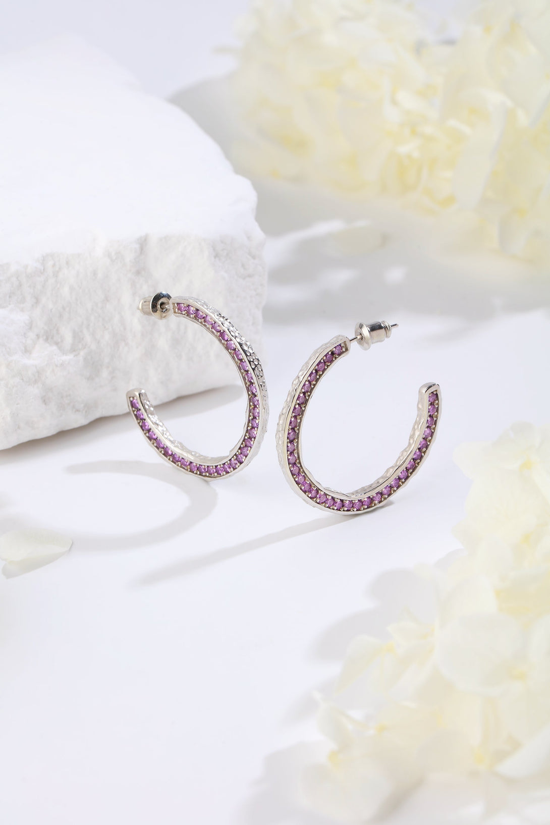 Silver Zirconia Molten C Hoop Earrings - Classicharms