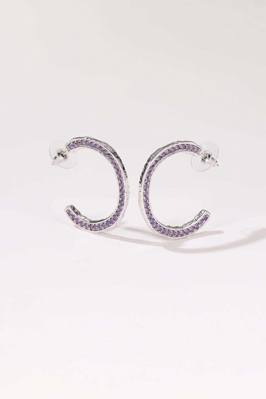 Silver Zirconia Molten C Hoop Earrings - Classicharms