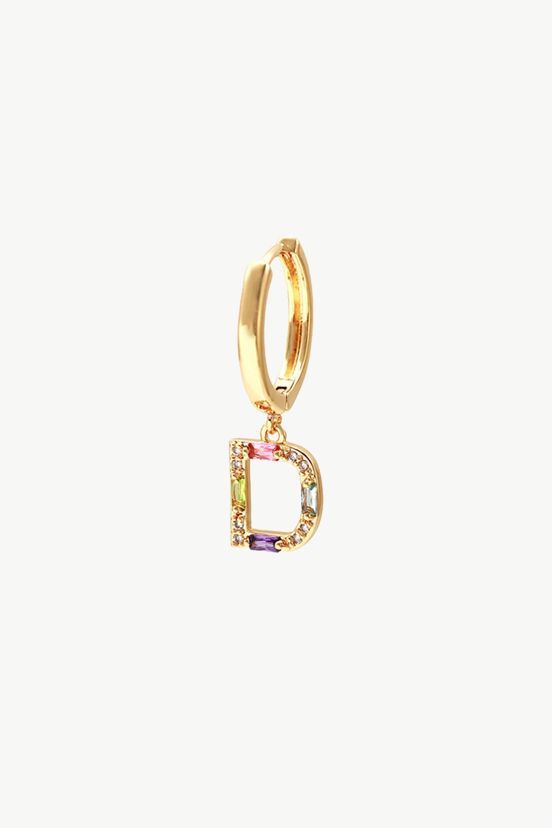 Single Gold Pavé Initial Charm Drop Huggie Hoop Earring-Letter D - Classicharms