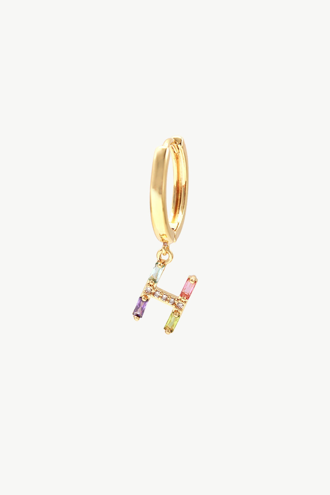 Single Gold Pavé Initial Charm Drop Huggie Hoop Earring-Letter H - Classicharms