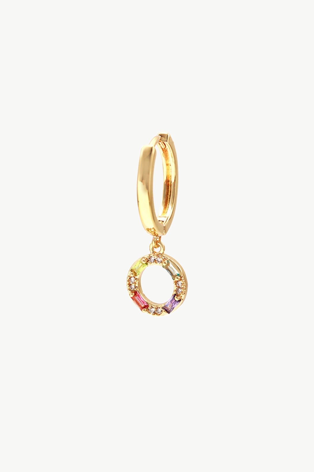 Single Gold Pavé Initial Charm Drop Huggie Hoop Earring-Letter O - Classicharms