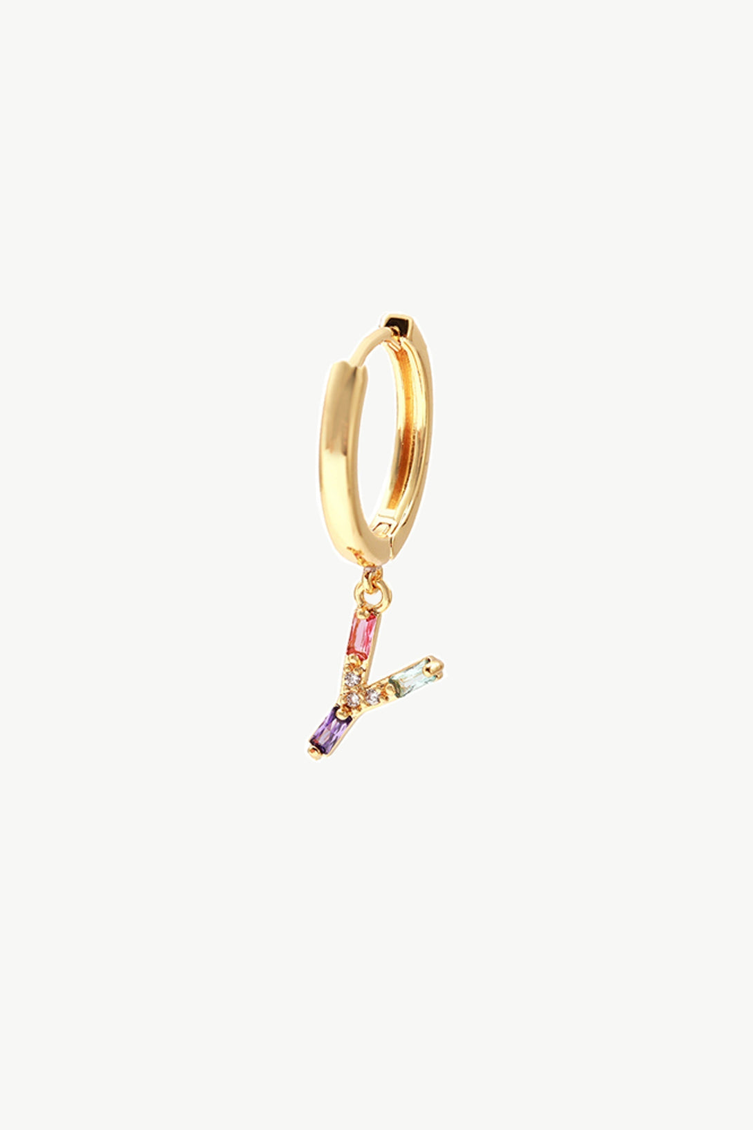 Single Gold Pavé Initial Charm Drop Huggie Hoop Earring-Letter Y - Classicharms