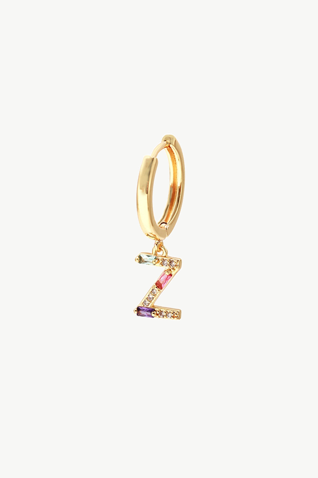 Single Gold Pavé Initial Charm Drop Huggie Hoop Earring-Letter Z - Classicharms