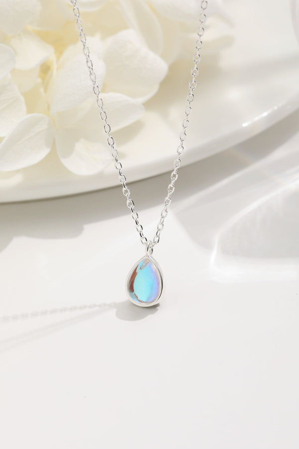 Sterling Silver Teardrop Aurora Borealis Cubic Zirconia Necklace - Classicharms