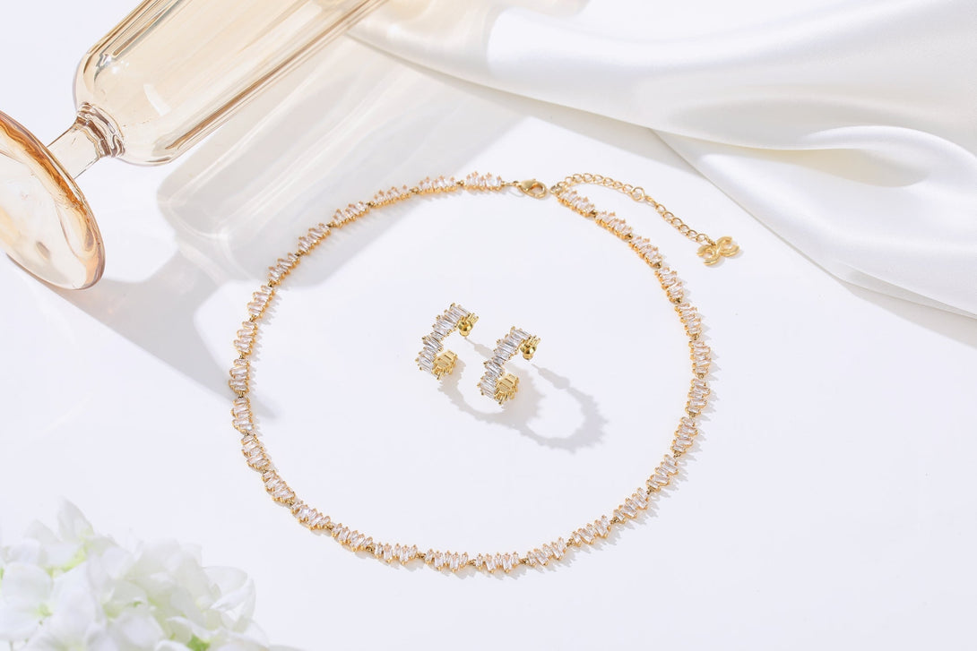 T Shape Zirconia Necklace And Earrings Set - Classicharms