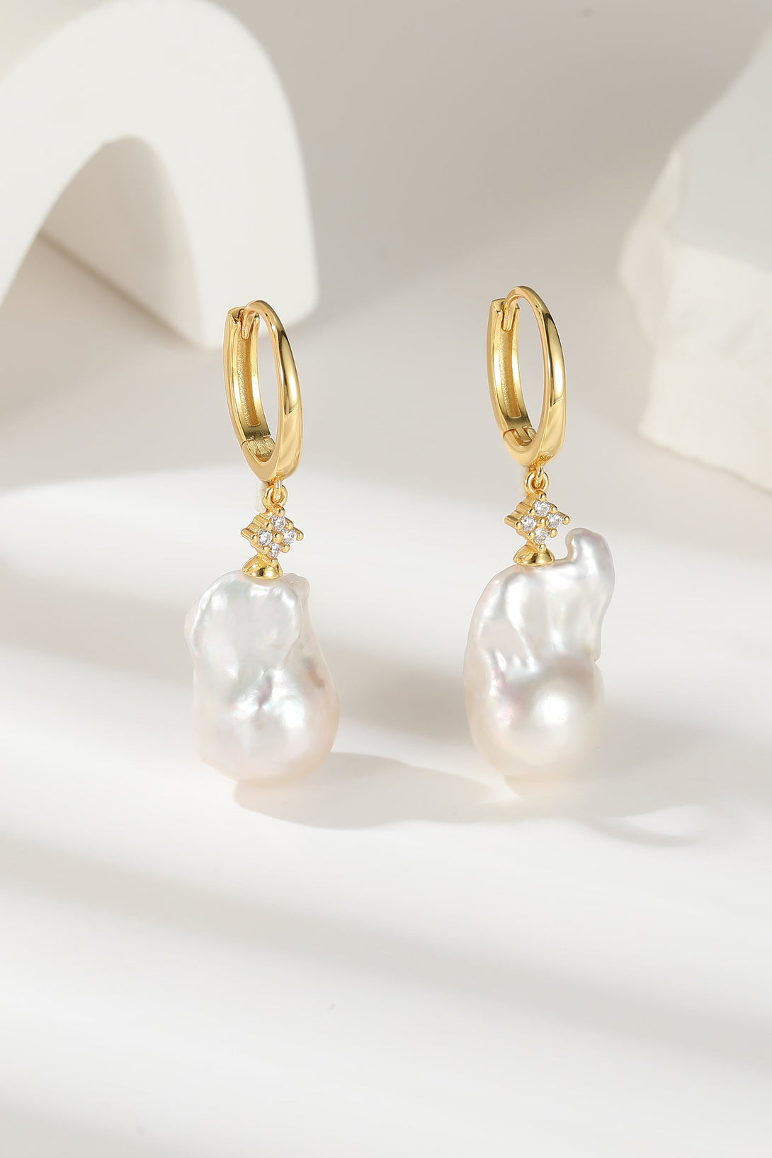 Thalassa Gold Vermeil Hoop Baroque Pearl Drop Earrings - Classicharms