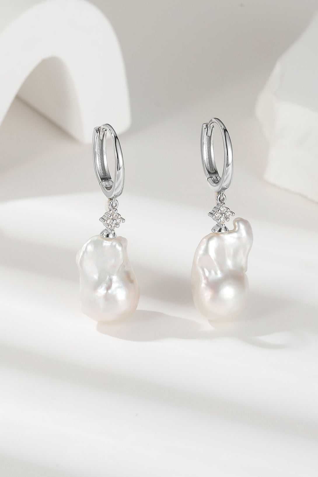 Thalassa Sterling Silver Hoop Baroque Pearl Drop Earrings - Classicharms