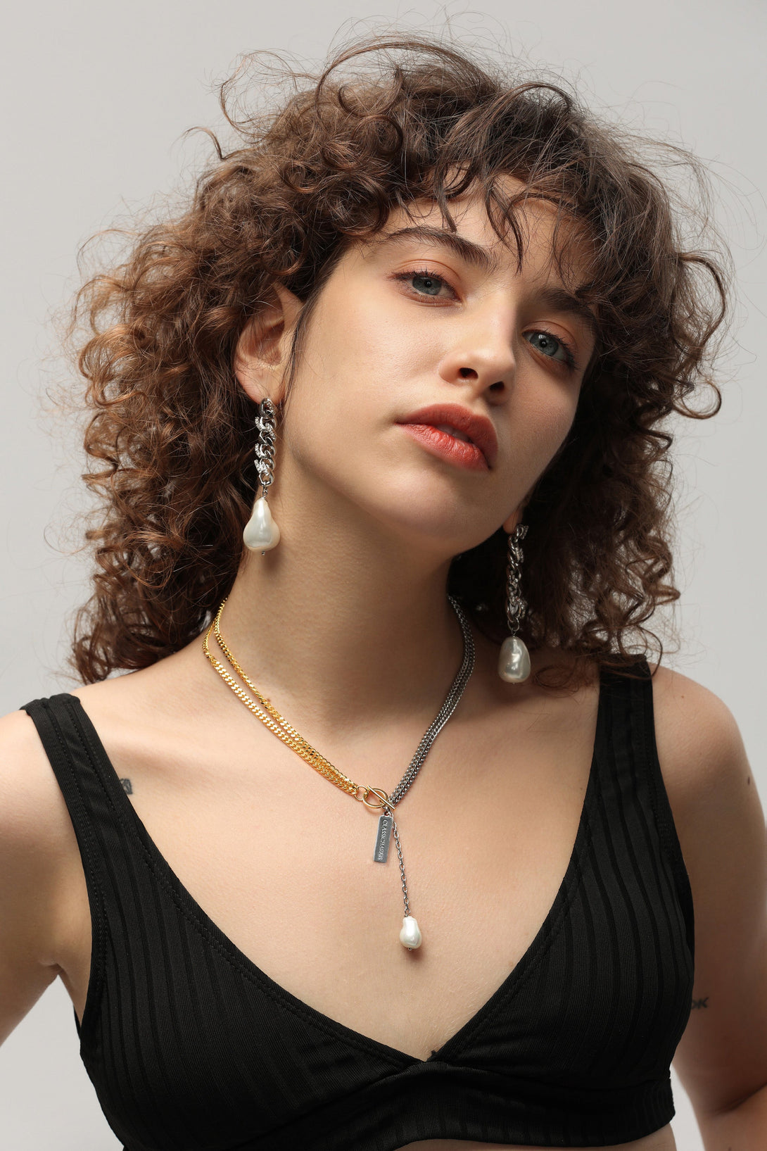 Two-Tone Chain Baroque Pearl Necklace - Classicharms