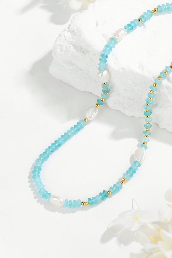Venus Amazonite Crystal Bead and Pearl Necklace - Classicharms