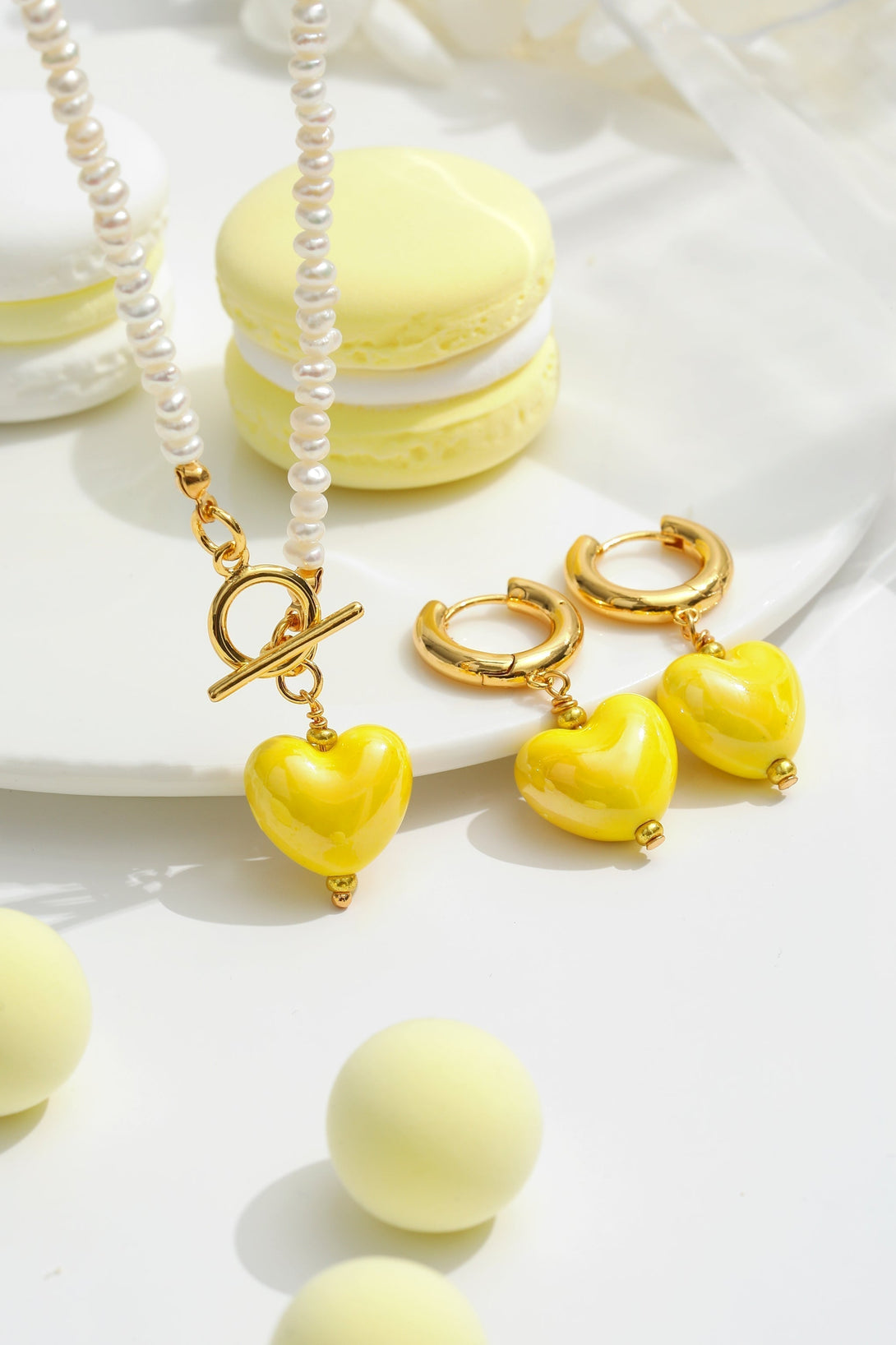 Yellow Ceramic Heart Dangle Earrings - Classicharms