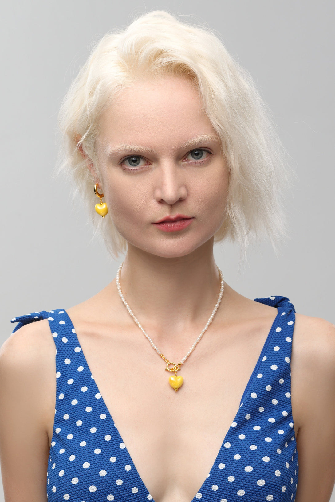 Yellow Ceramic Heart Pendant Pearl Necklace - Classicharms
